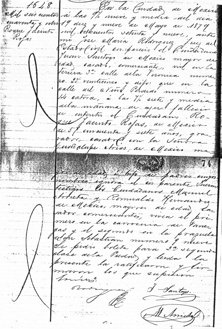 Acta de Defunción de Roque Rojas